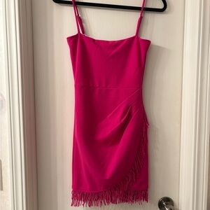 Chic Hot Pink Fringe Mini Dress
